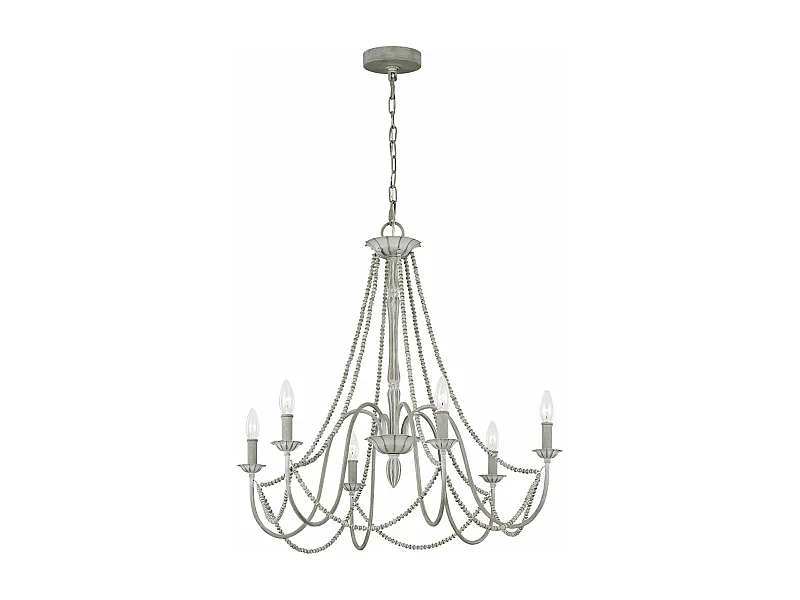 Lampadario Classico Maryville Acciaio Grigio Slavato Legno 6 Luci E14