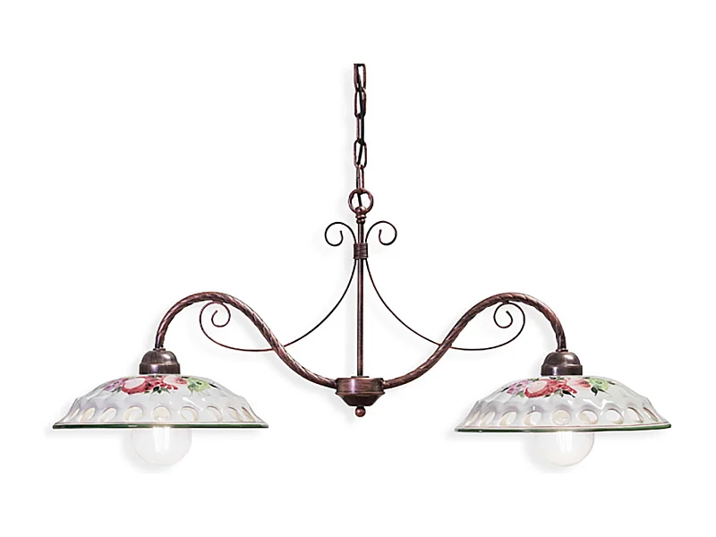 Lampadario Classico Napoli Metallo E Ceramica Bianco Sfumato Oro 2 Luci E27