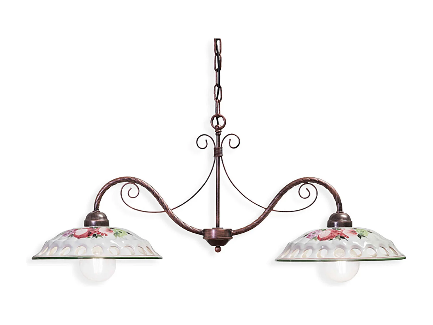 Lampadario Classico Napoli Metallo E Ceramica Bianco Sfumato Oro 2 Luci E27