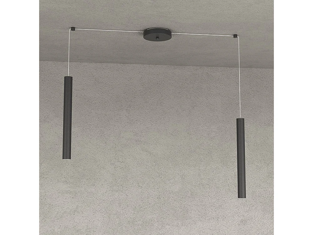 Round Tube Sospensione 2 Luci Nero Cavo Cm.250 Con Base