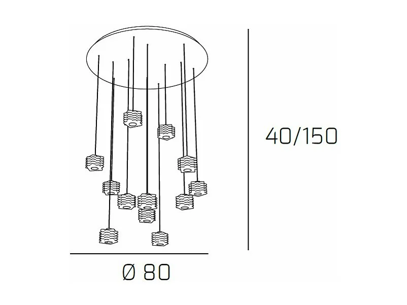 Sospensione Contemporanea Rubik Metallo Cromo Diffusore Cristallo 12 Luci G9