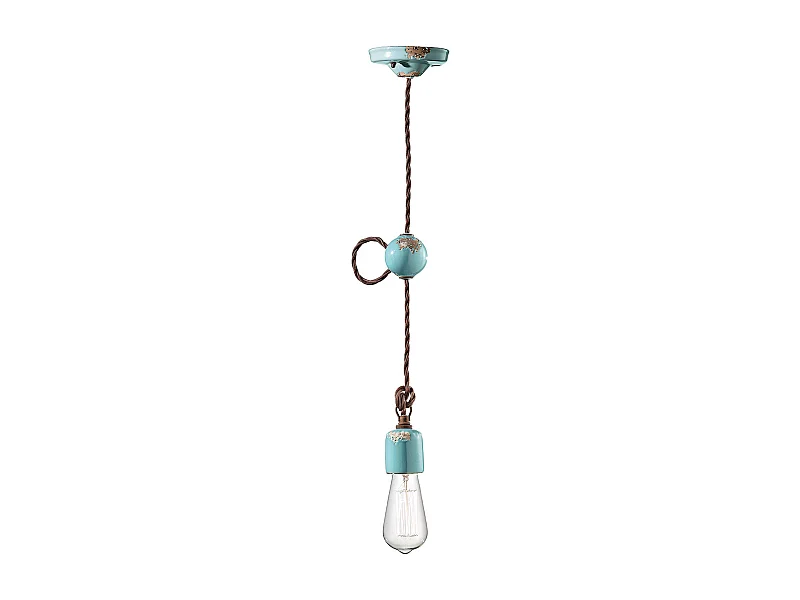 Sospensione Vintage Ceramica Azzurra 1 Luce E27