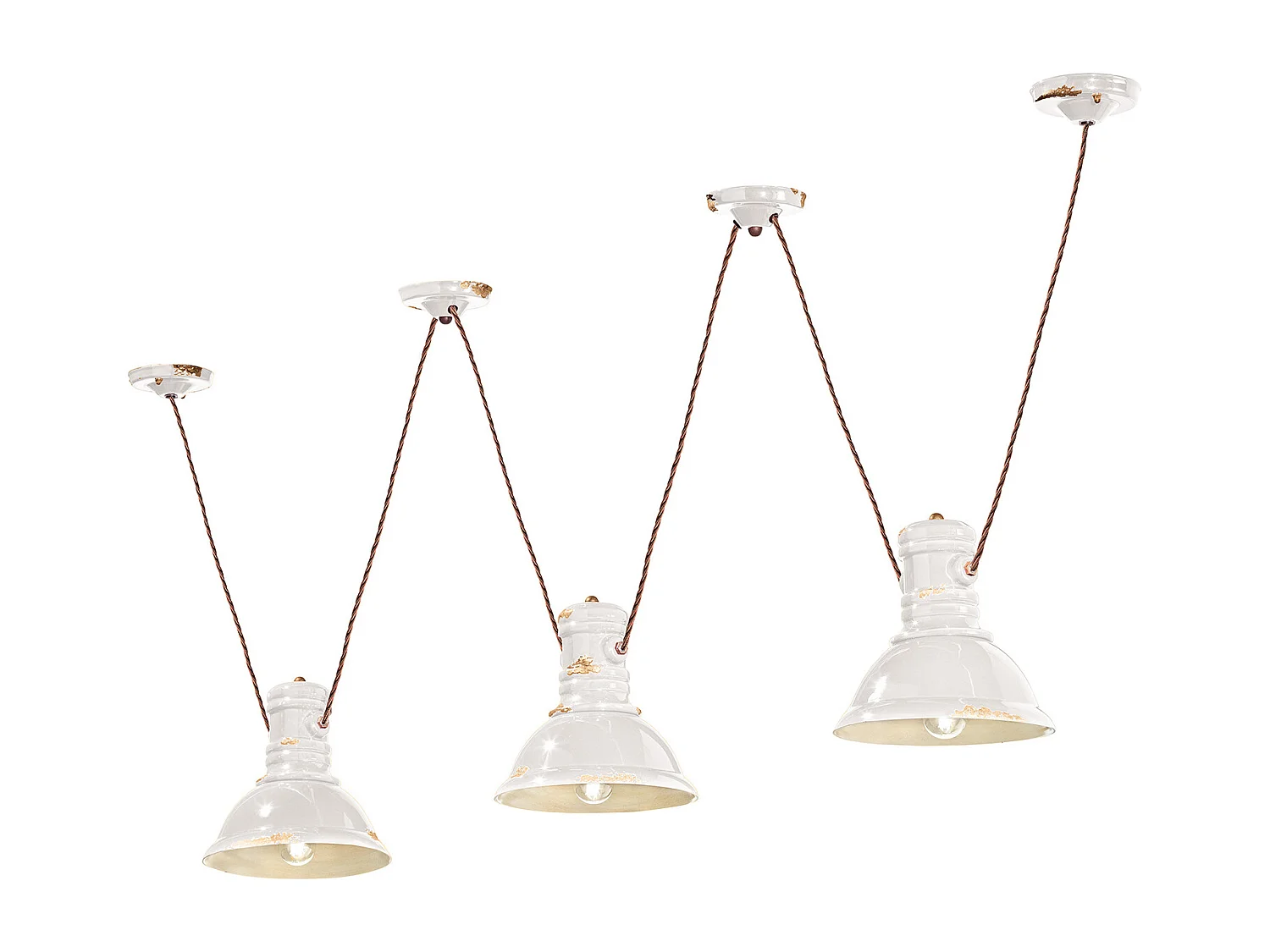 Lampadario Industrial Ferro E Ceramica Vintage Bianco 3 Luci E27