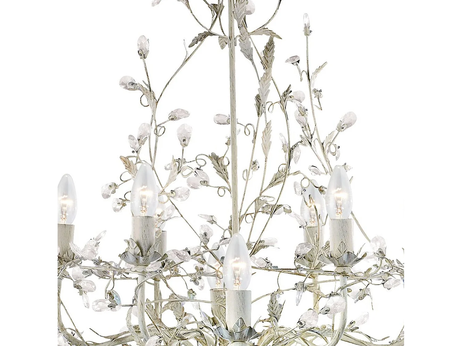 Searchlight Almandite - Pendente da soffitto a 12 luci multibraccio oro, crema con cristalli, motivo floreale a foglie, E14