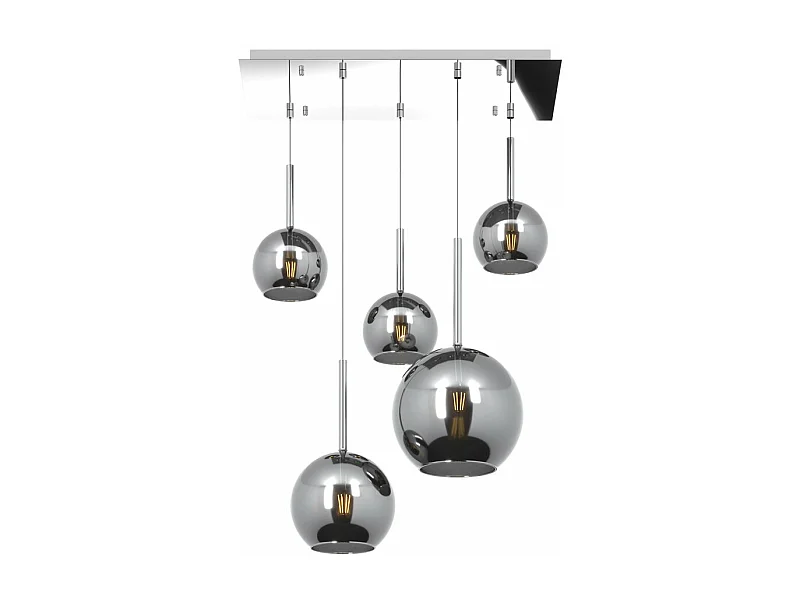 Sosp. Cromo Rettangolare 5 Luci Vetri (1 Grande+1 Medio+3 Piccolo) Tutti Cromo