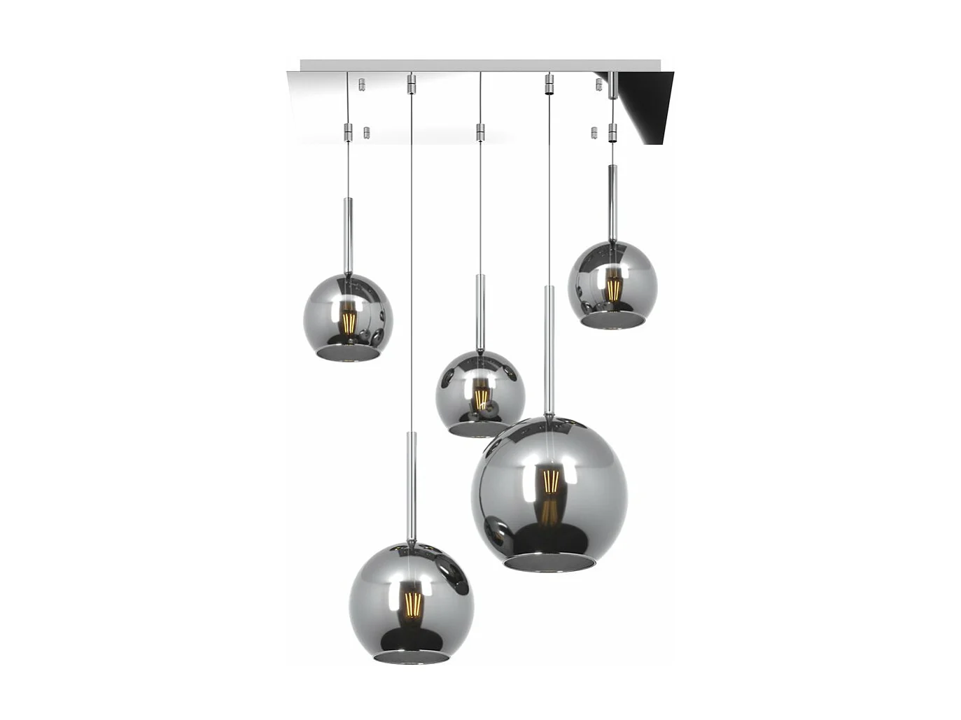 Sosp. Cromo Rettangolare 5 Luci Vetri (1 Grande+1 Medio+3 Piccolo) Tutti Cromo