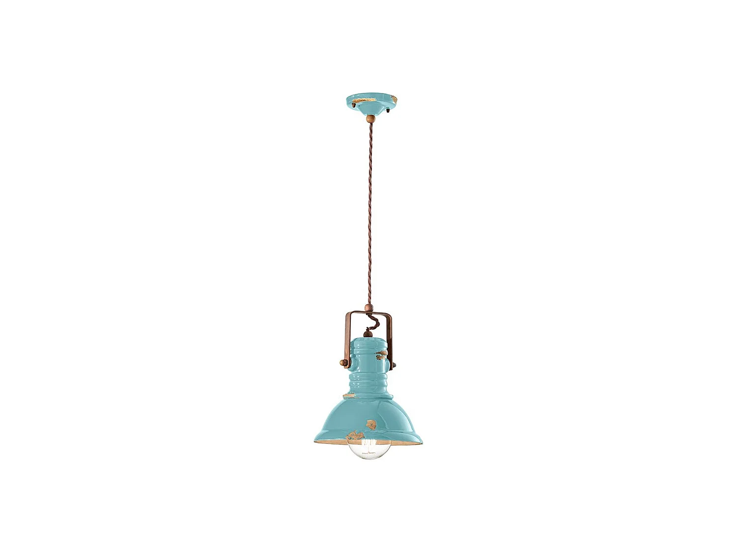 Lampadario Industrial Ferro E Ceramica Vintage Azzurro 1 Luce E27 23Cm