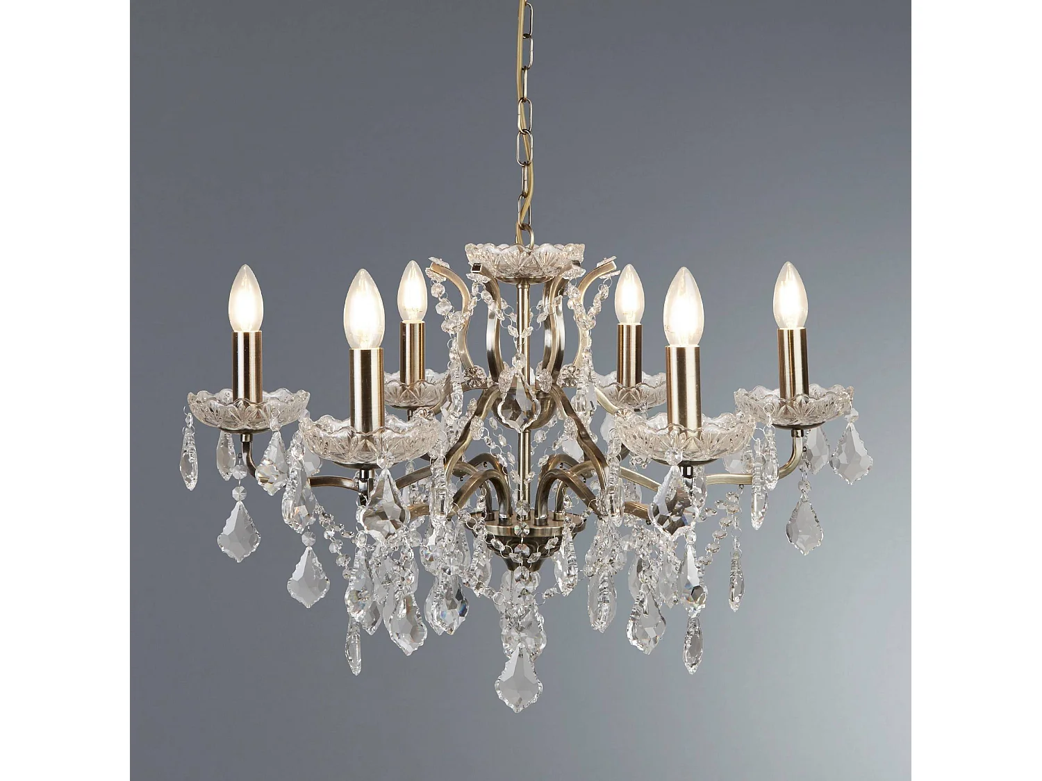 Klassischer Pariser Kronleuchter aus Stahl, Messing, transparentem Glas, 6 Lichter, E14