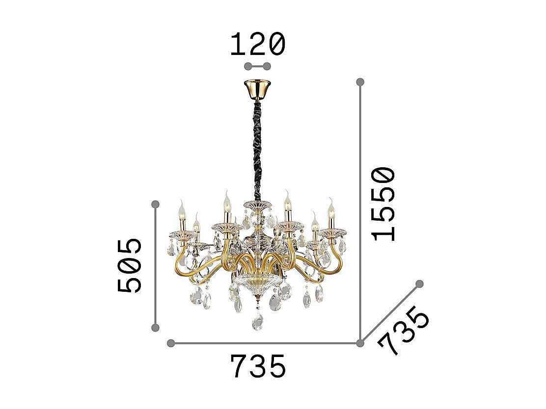 Ideal Lux Negresco - Lámpara de araña de 8 luces, acabado dorado, E14