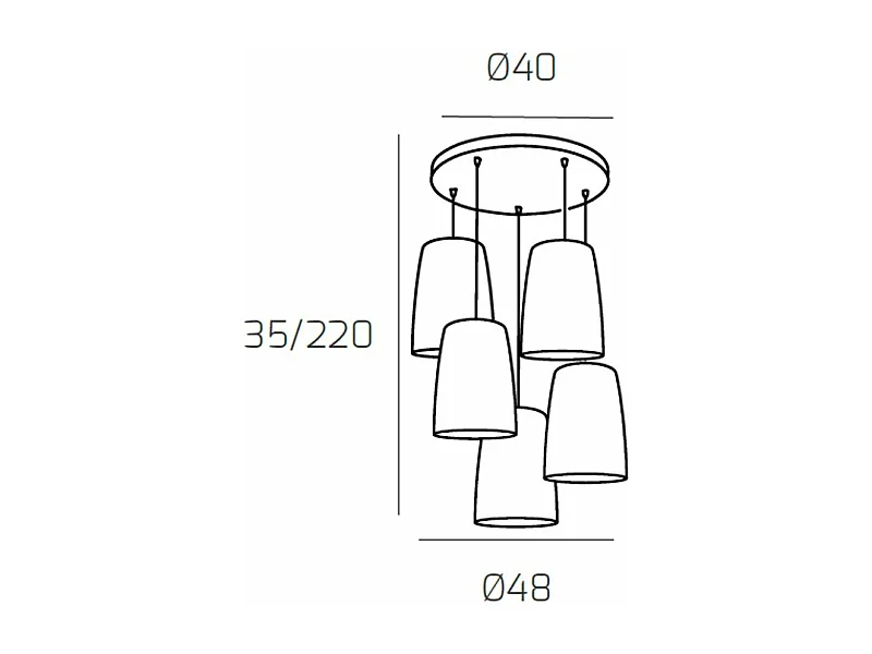 Sospensione Cromo Tonda 5 Luci (3 Ra + 2 Cr)