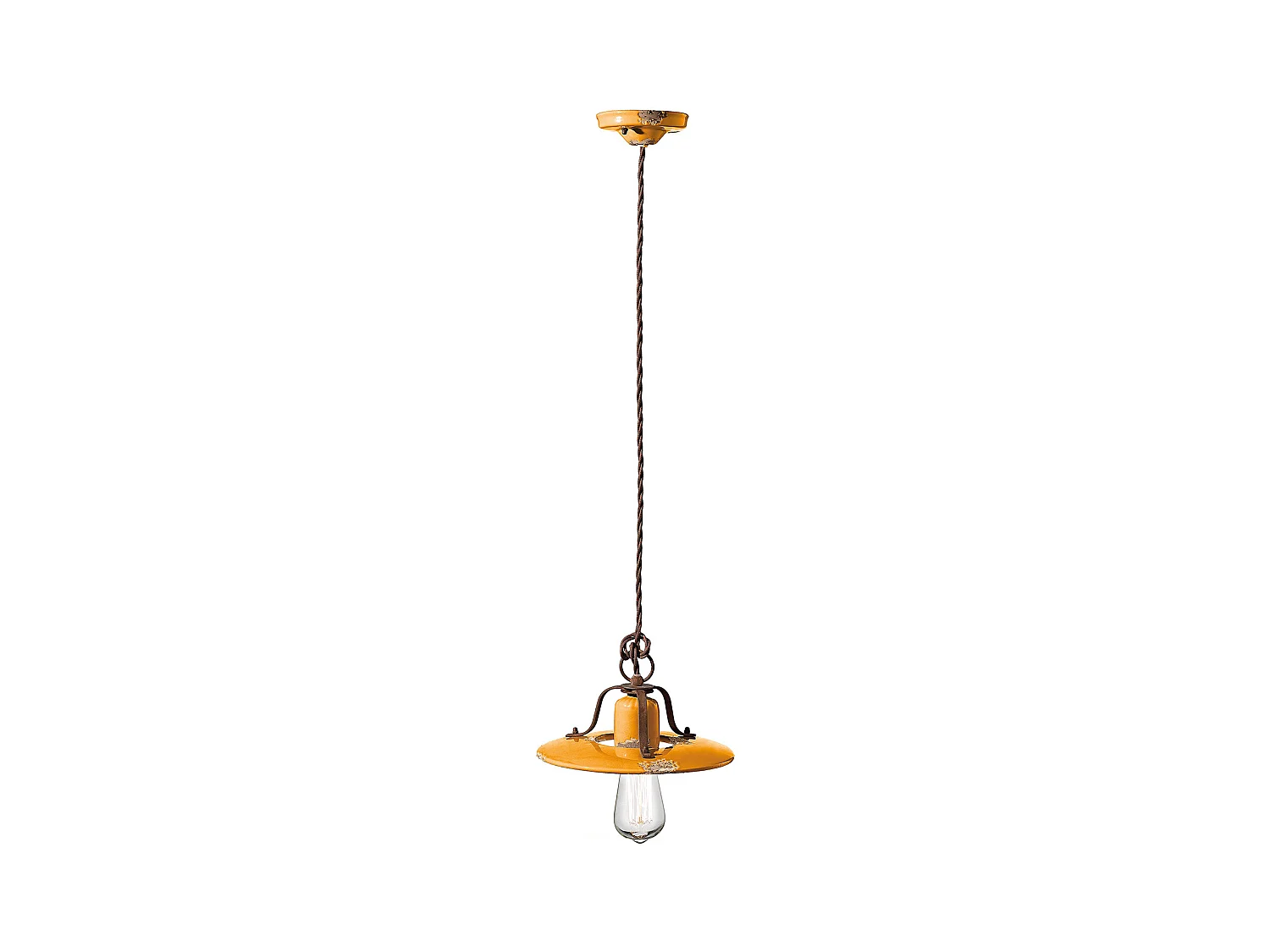Lampadario Vintage Country Ferro E Ceramica Giallo 1 Luce E27 25Cm