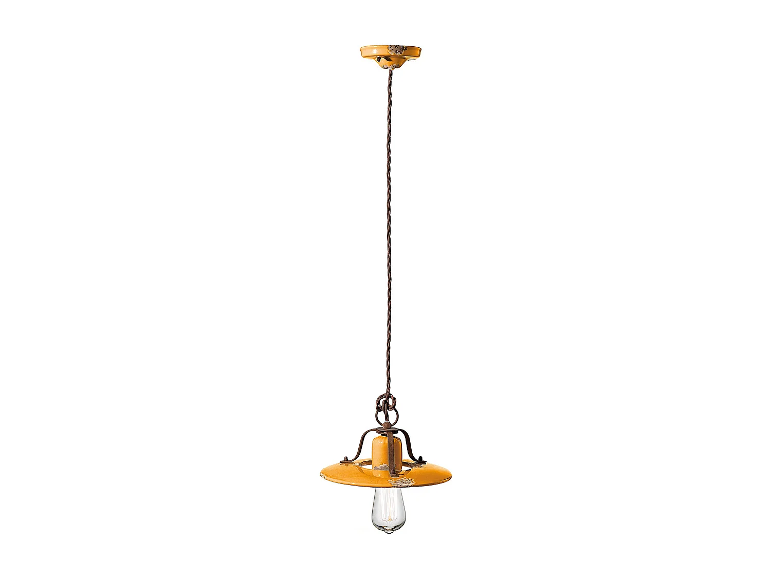 Lampadario Vintage Country Ferro E Ceramica Giallo 1 Luce E27 25Cm
