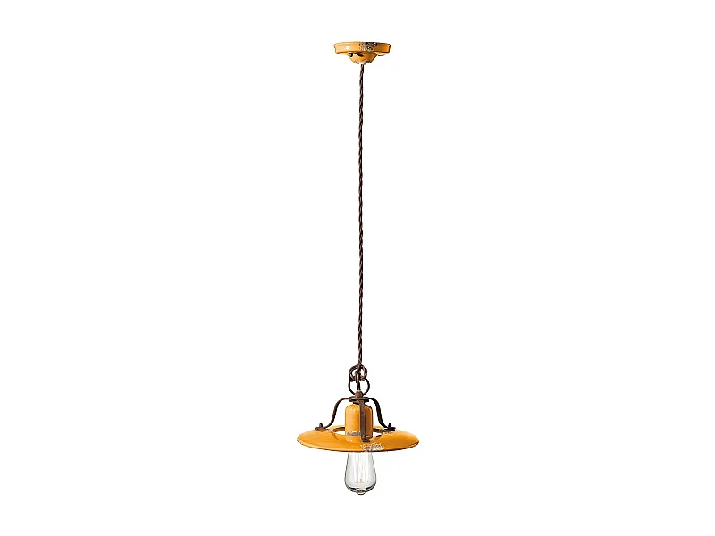 Lampadario Vintage Country Ferro E Ceramica Giallo 1 Luce E27 25Cm