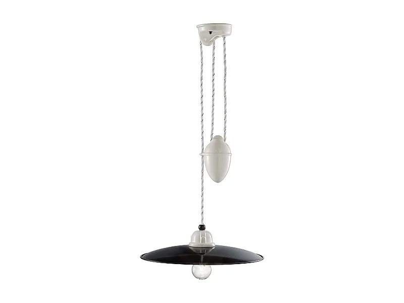 Lampadario Vintage Saliscendi B&W Metallo Smaltato Nero E Bianco 1 Luce E27 35Cm