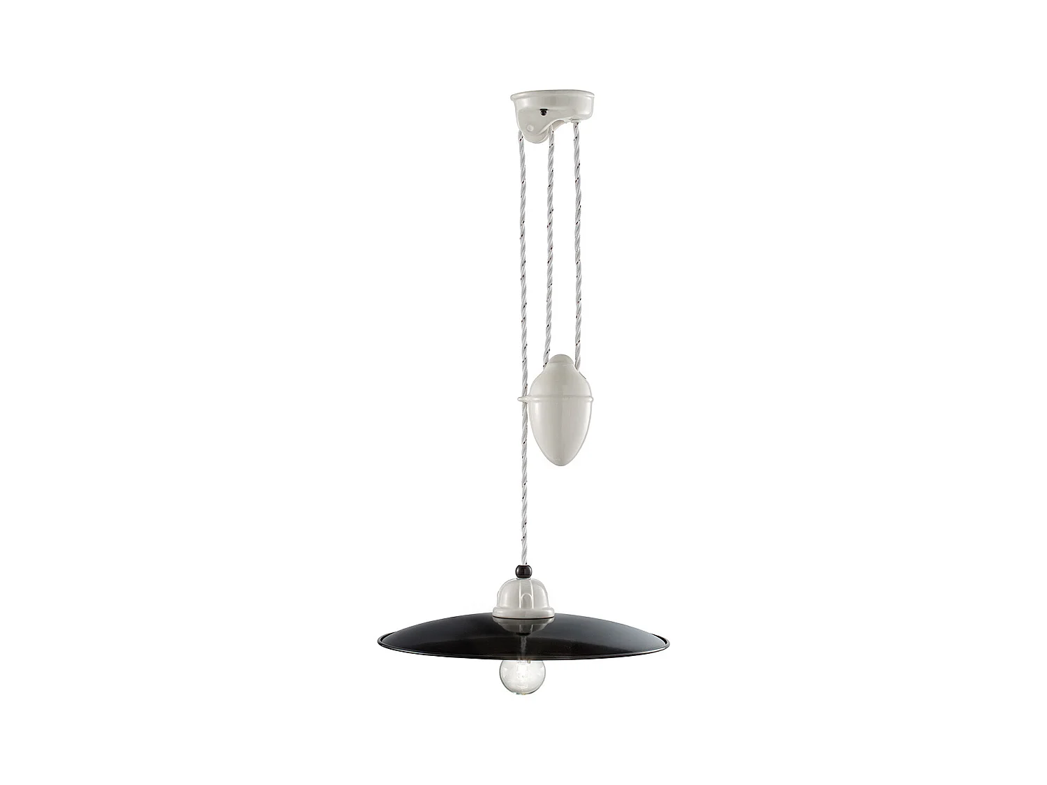 Lampadario Vintage Saliscendi B&W Metallo Smaltato Nero E Bianco 1 Luce E27 35Cm