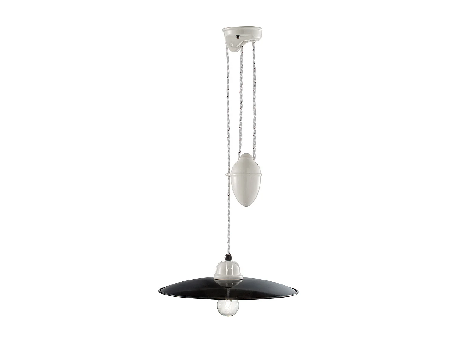 Lampadario Vintage Saliscendi B&W Metallo Smaltato Nero E Bianco 1 Luce E27 35Cm