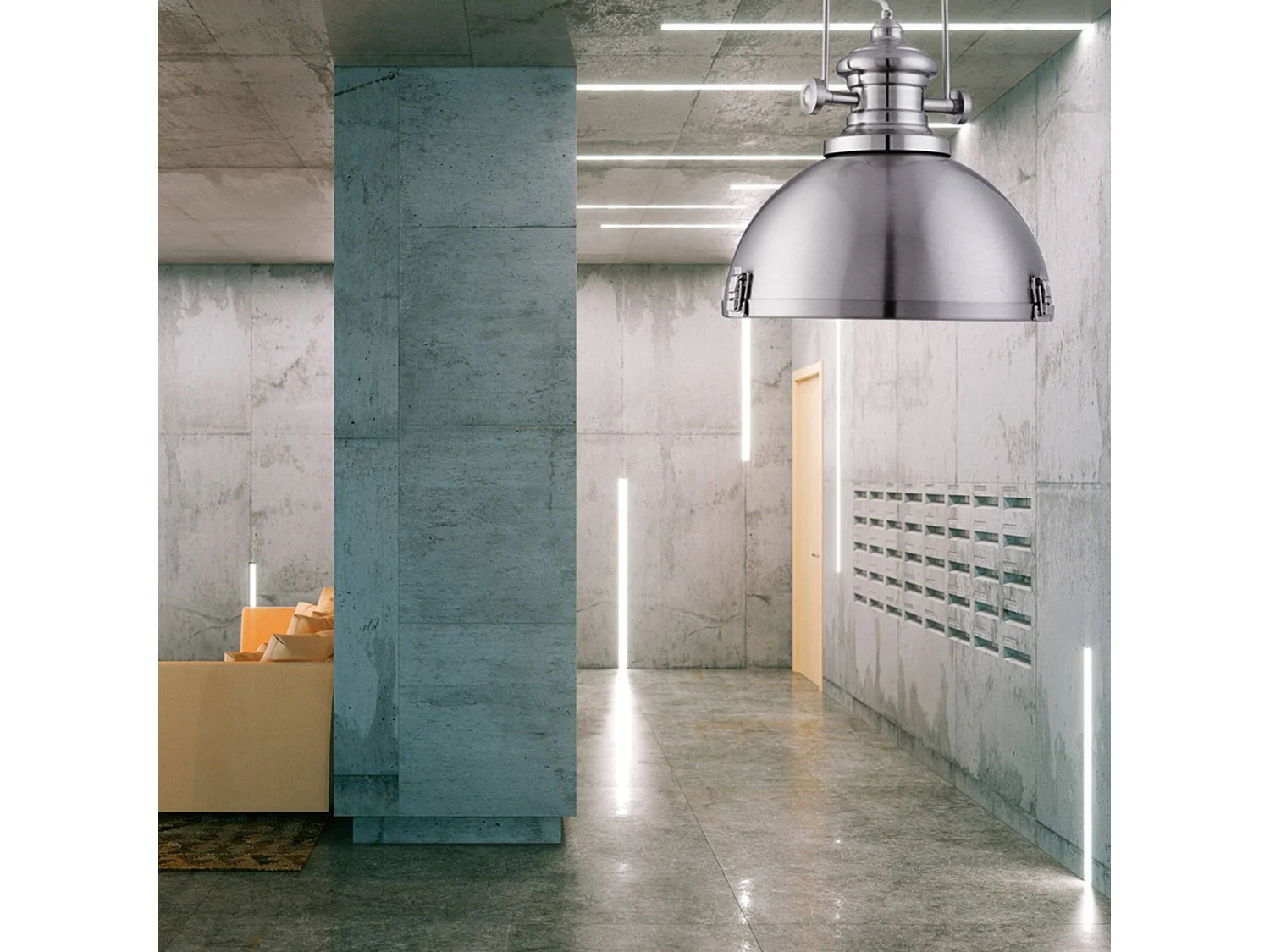 Searchlight Industrial - Lampadario a 1 luce a cupola in argento satinato con diffusore in acrilico, attacco E27