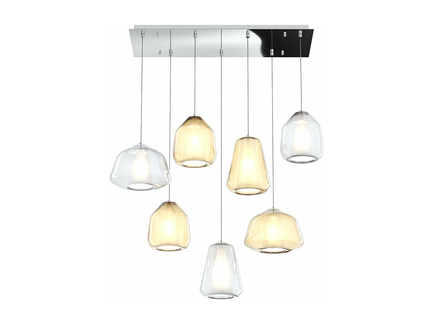 Sospensione Cromo 7 Luci Rettangolare Vetri (Alpha Tr + Am) (Beta 1X Tr + 2X Am) (Gamma Am + Tr)