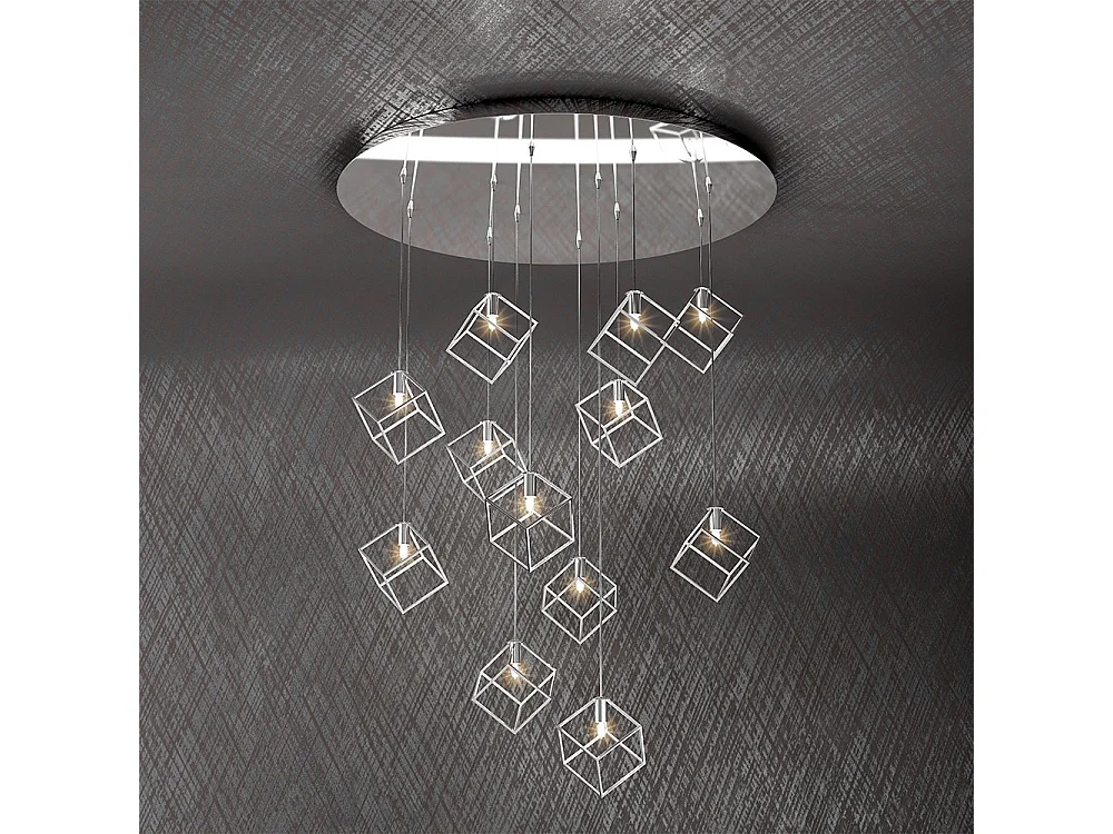 Sospensione Moderna Frame Metallo Cromo 12 Luci G9