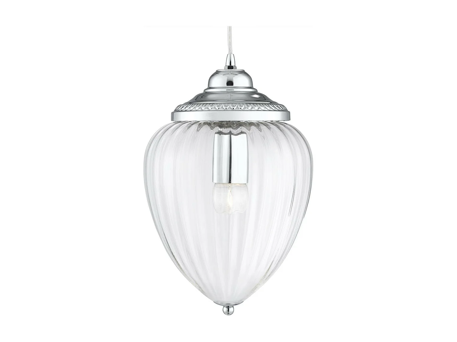 Searchlicht Pineapple - 1 Lichtanhänger Chrom gerippt Glasschirm, E27