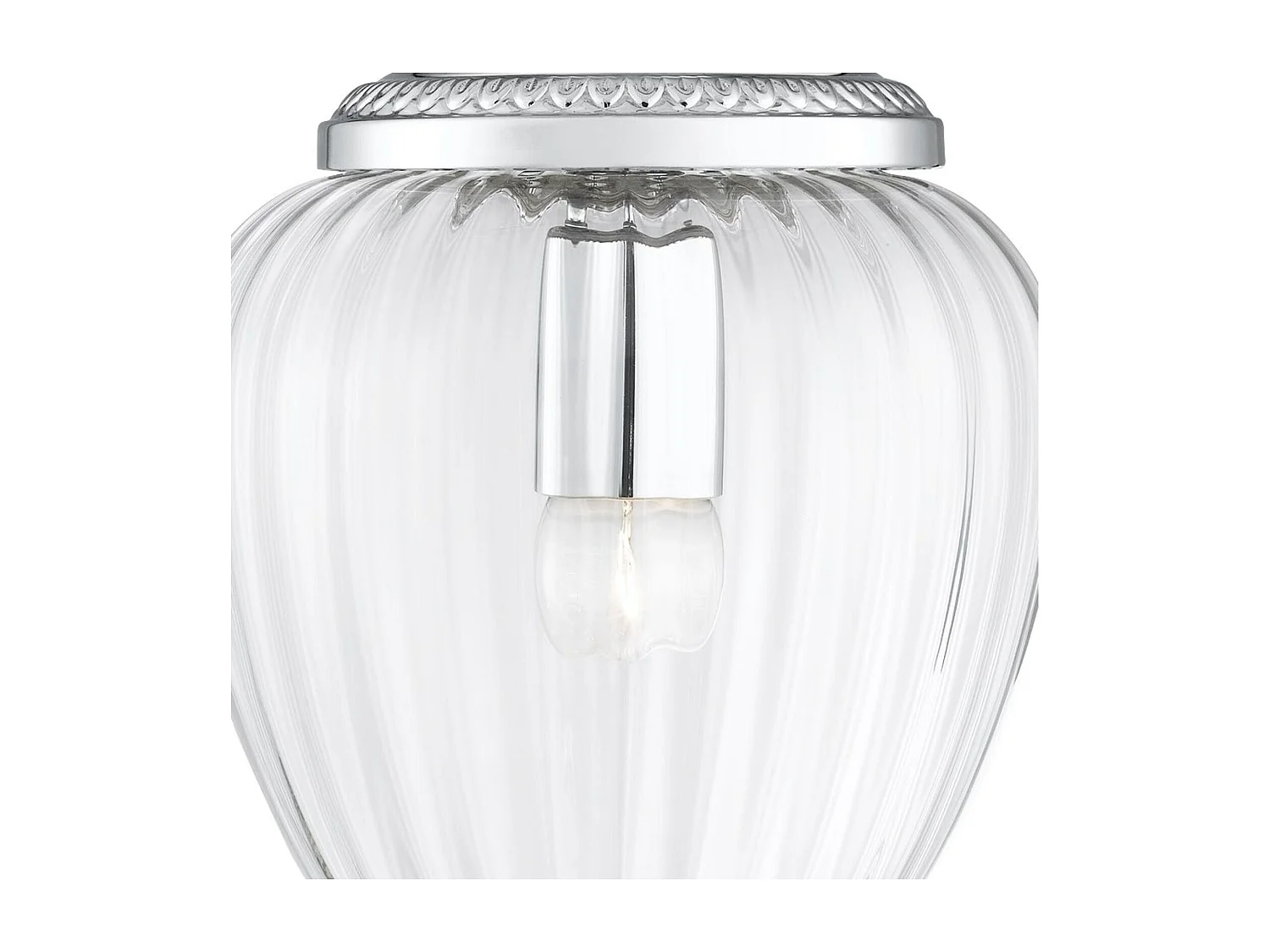 Searchlicht Pineapple - 1 Lichtanhänger Chrom gerippt Glasschirm, E27