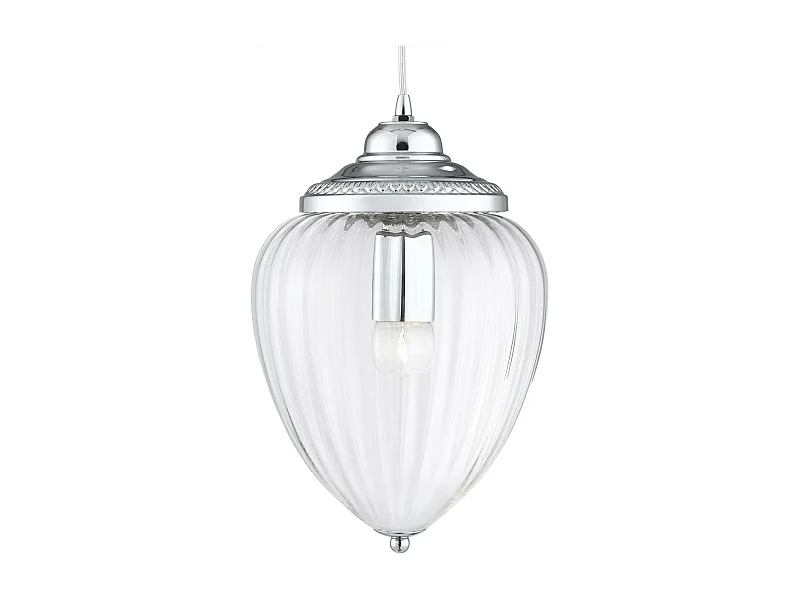 Searchlicht Pineapple - 1 Lichtanhänger Chrom gerippt Glasschirm, E27