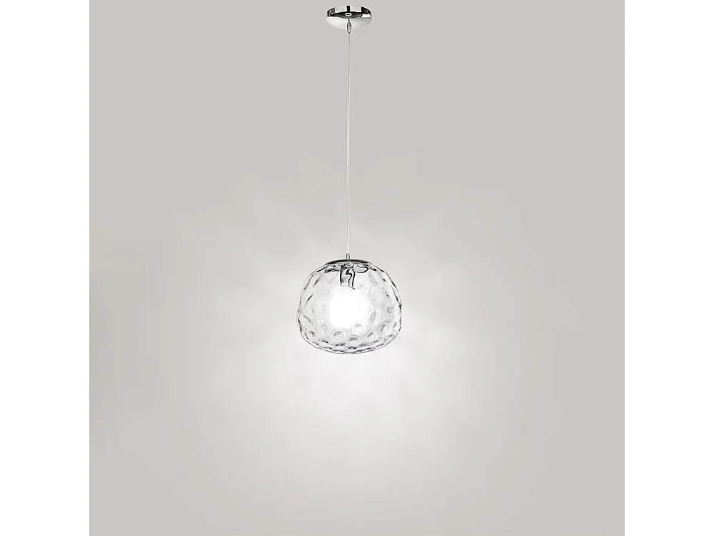 Suspension En Chrome Poli Et Verre Transparent, Design Elégant 1Xe27 60W, Idéale Pour Un Eclairage Intérieur Moderne De Qualité Par Perenz