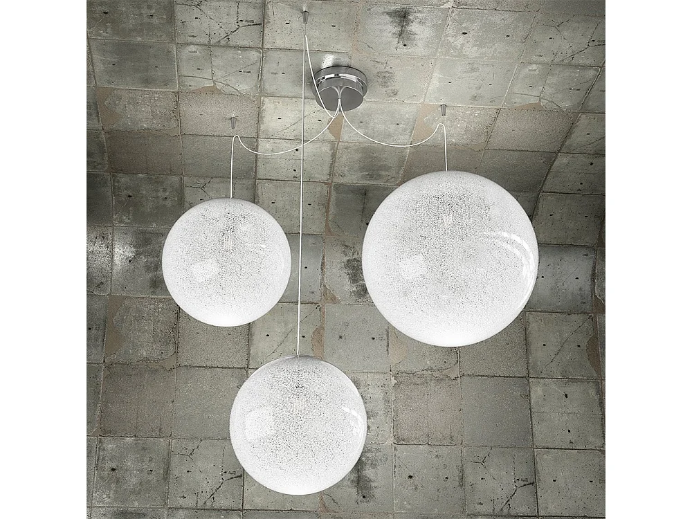 Sospensione Contemp Glitter Metallo Cromo Vetro Soffiato Trasp 3 Luci E27 Mix