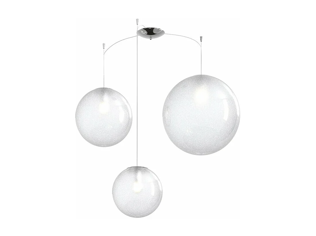 Sospensione Contemp Glitter Metallo Cromo Vetro Soffiato Trasp 3 Luci E27 Mix