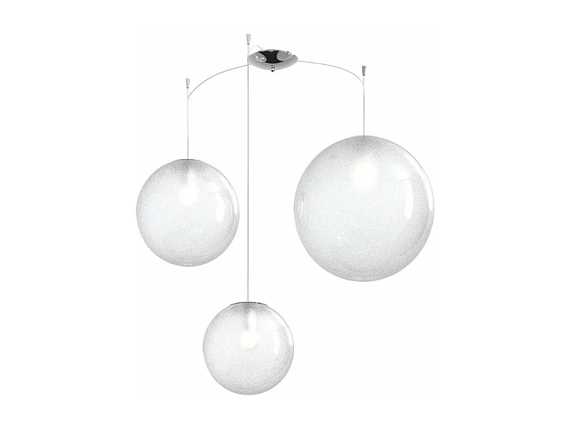 Sospensione Contemp Glitter Metallo Cromo Vetro Soffiato Trasp 3 Luci E27 Mix