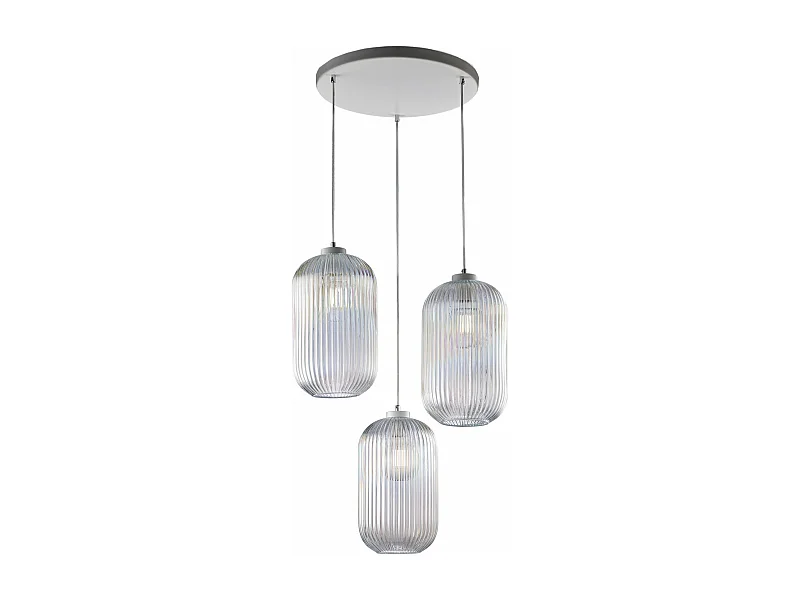 Krizia Suspension en fer laqué blanc avec câbles électriques réglables et diffuseurs en verre soufflé transparent