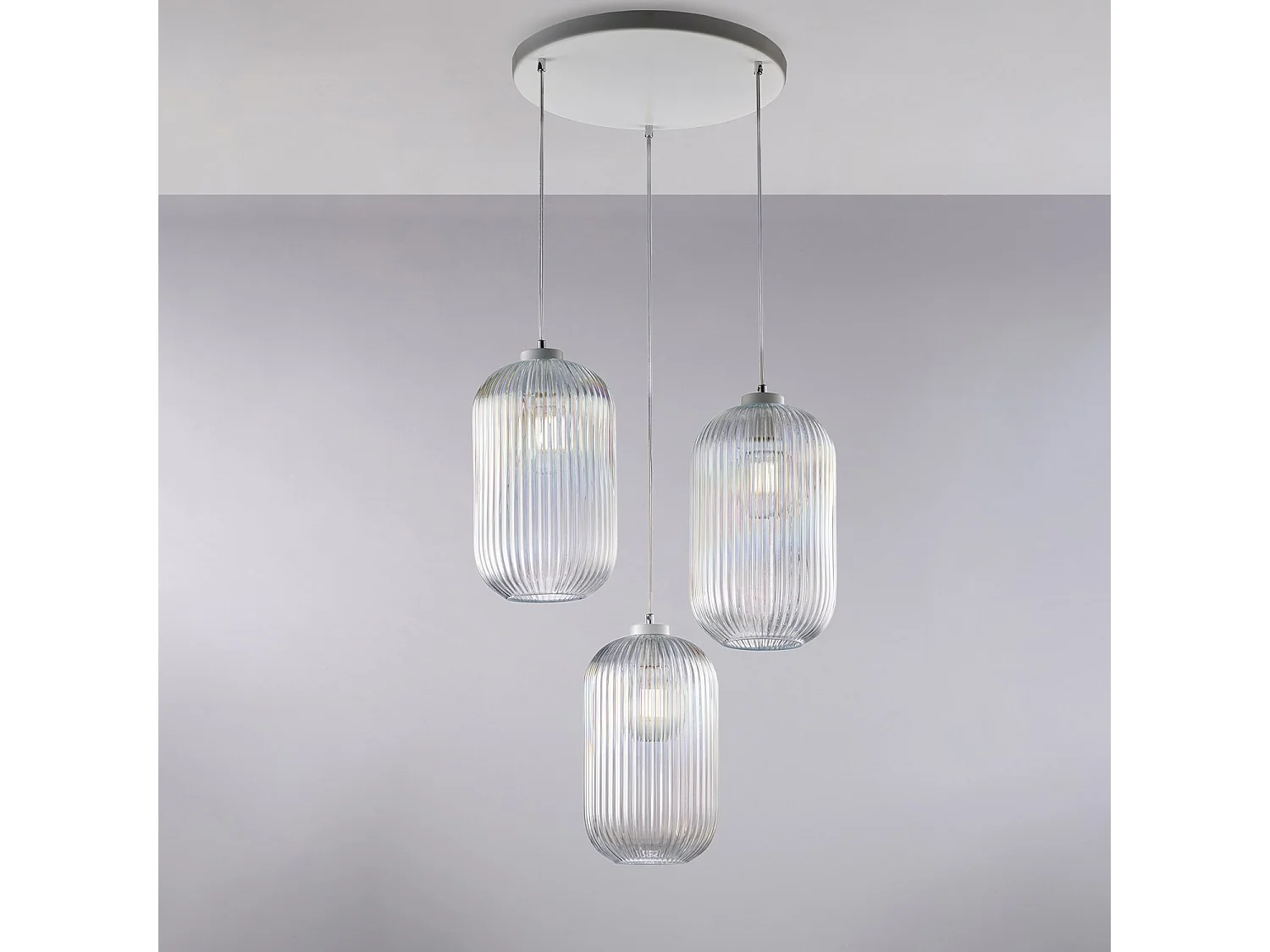 Belight -  Krizia – Pendelleuchte weiß, Glas transparent mit Streifendekor, Ø47, 3-flammig – BL310-S3-TR