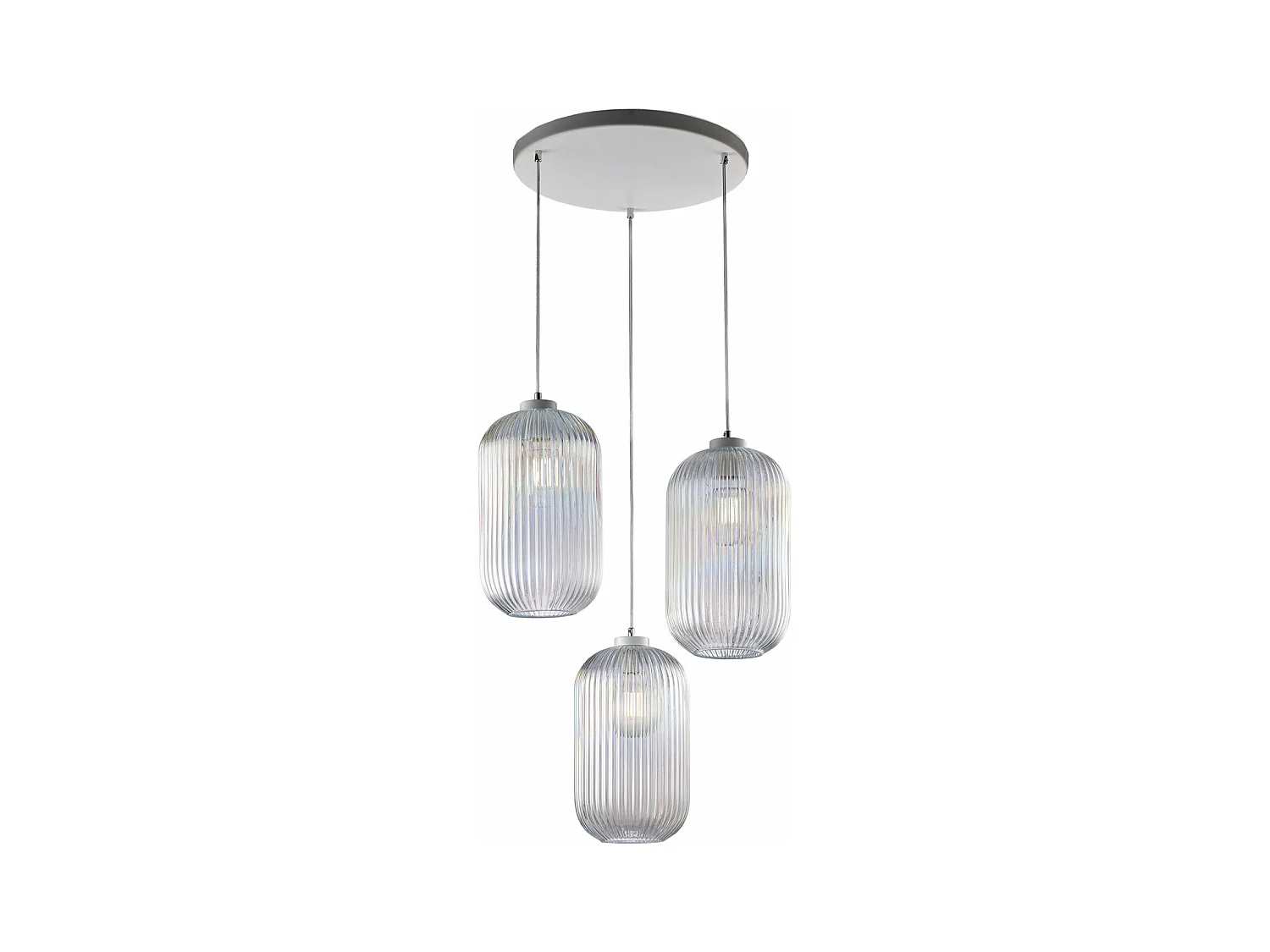 Krizia Suspension en fer laqué blanc avec câbles électriques réglables et diffuseurs en verre soufflé transparent