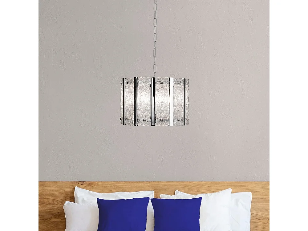 Searchlight ALEXANDRA - Sospensione a soffitto a 5 luci in argento satinato con vetro Aquatex, barre di metallo