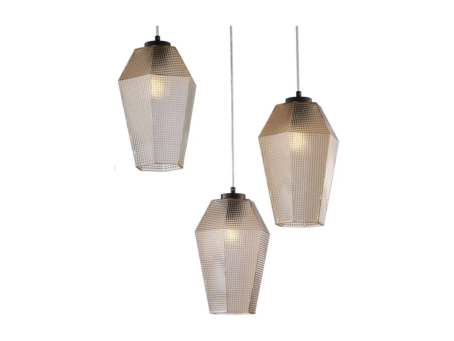 Prisma Pendelleuchte Schwarz, 3x G9, Glas amber mit Relief, Ø47 cm – BL303-S3-AM