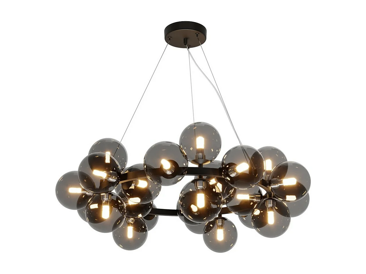 Maytoni Dallas Moderna lámpara de techo colgante de globo de 25 luces, color negro, pantalla ahumada, G9