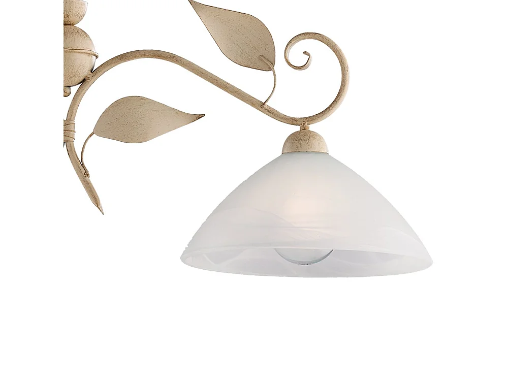 Lustre Esse fer ivoire, déco or antique, verre albâtre d.30, 2 lumières 96x30 cm, style classique discret et raffiné