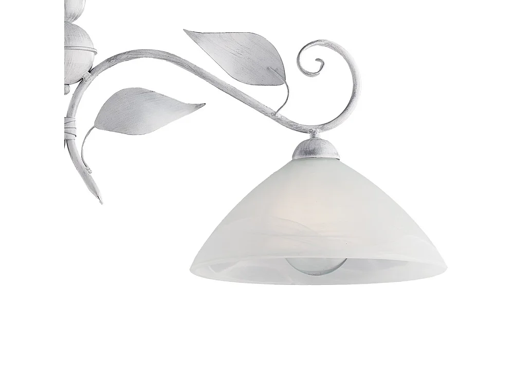 Lustre Esse fer blanc, déco argent antique, verre albâtre d.30, 2 lumières 96x30 cm, parfait pour couloirs élégants