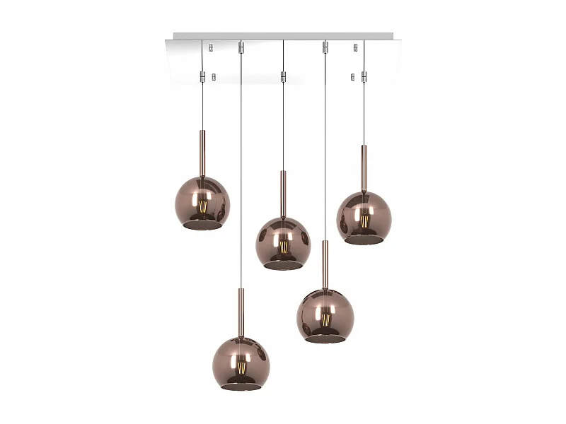 Sosp. Cromo Rettangolare 5 Luci Vetri Tutti Piccolo Rame