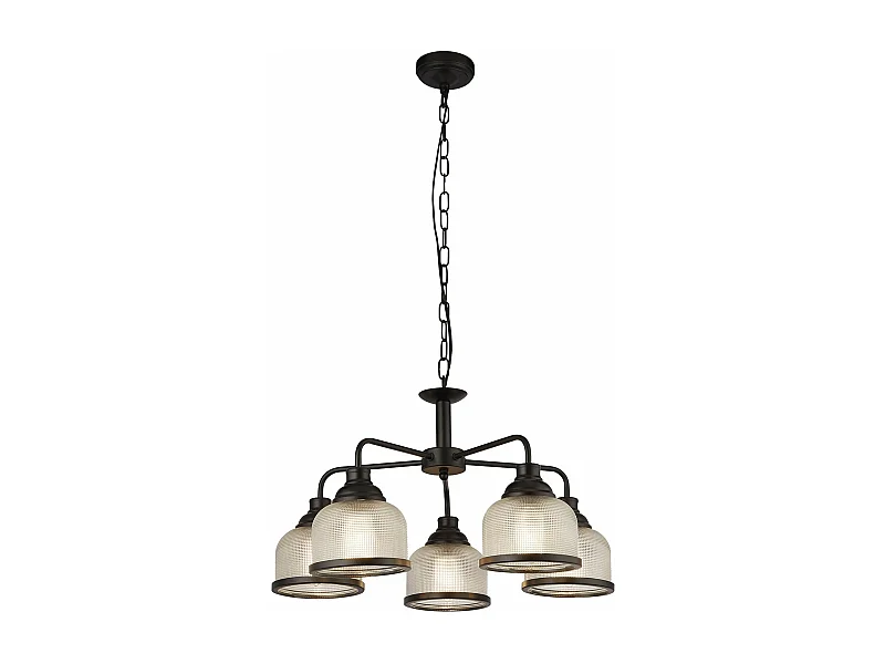 Lampadario Contemporaneo Highworth Acciaio Nero Vetro Trasparente 5 Luci E27