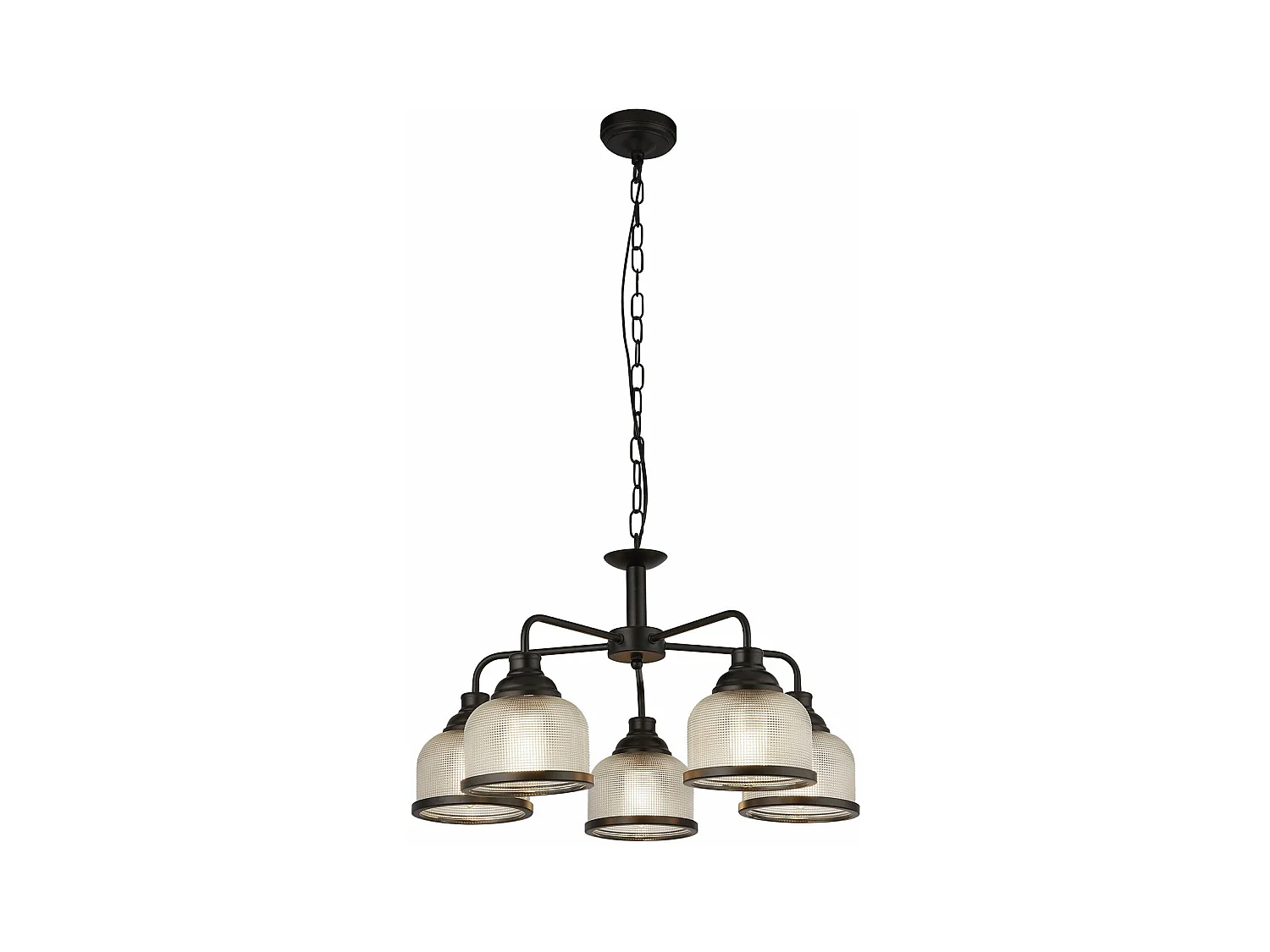 Lampadario Contemporaneo Highworth Acciaio Nero Vetro Trasparente 5 Luci E27