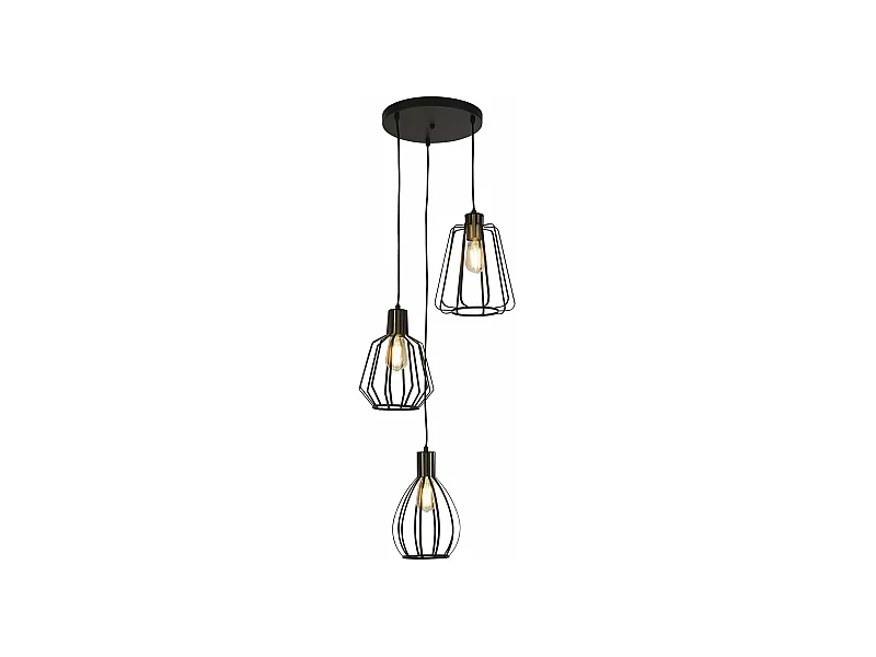 Lampadario Contemporaneo Senatore Acciaio Nero Ottone 3 Luci E27