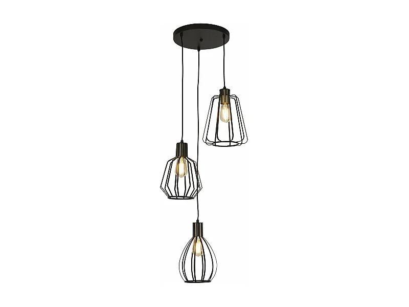 Lampadario Contemporaneo Senatore Acciaio Nero Ottone 3 Luci E27