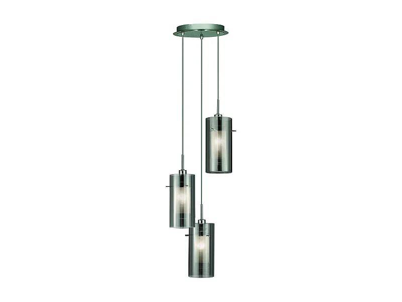 Lampadario Contemporaneo Duo 2 Acciaio Cromo Vetro Argento 3 Luci E14