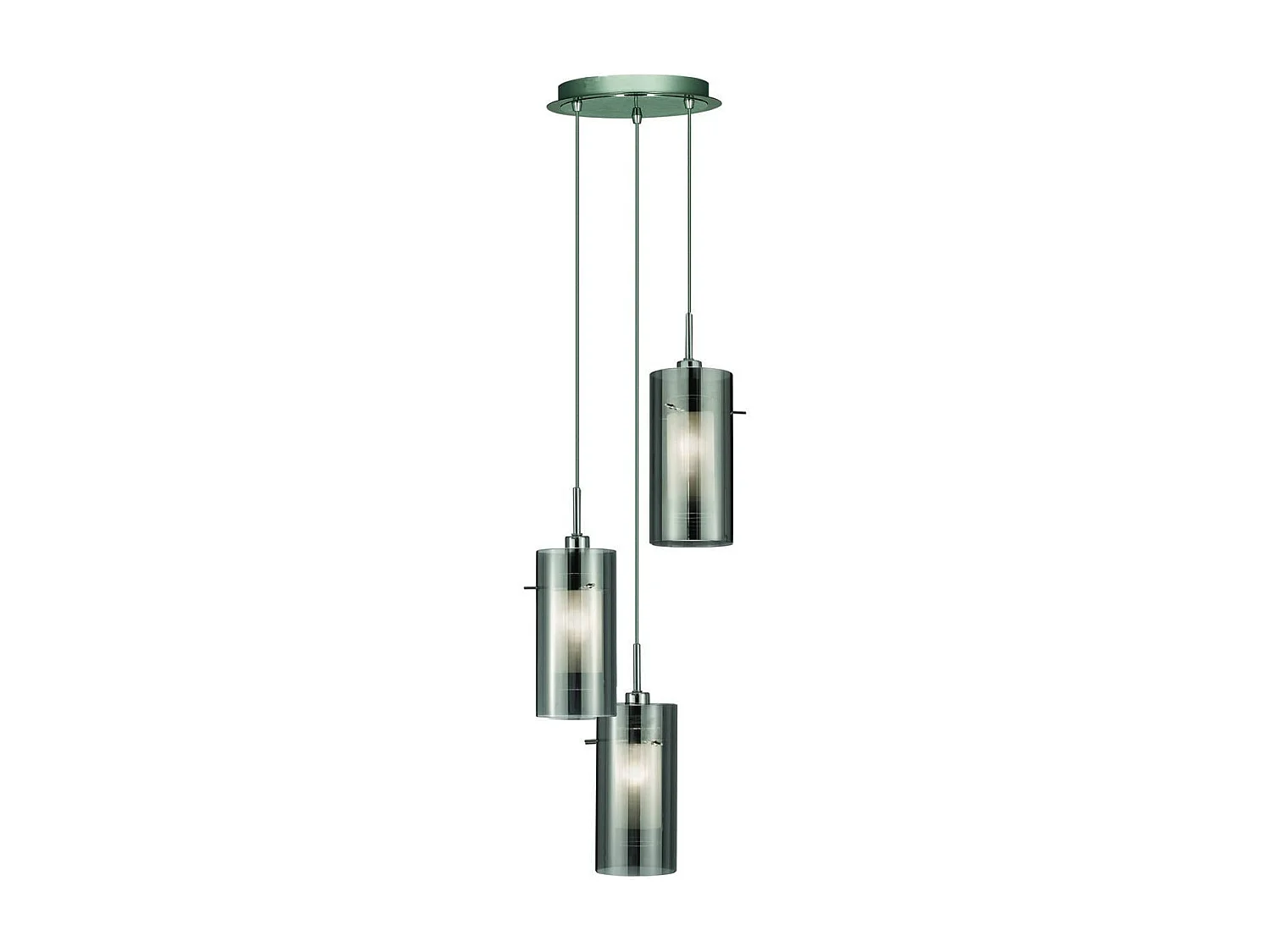 Lampadario Contemporaneo Duo 2 Acciaio Cromo Vetro Argento 3 Luci E14