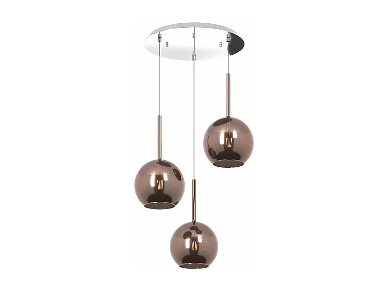 Sospensione Contemp. Rosone Tondo Future Met. Cromo Vetro Rame 3 Luci E27 D47Cm