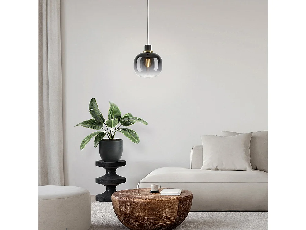 Lampadario Contemporaneo Oilella 1 Luce Acciaio Nero E Ottonediffusore Nero