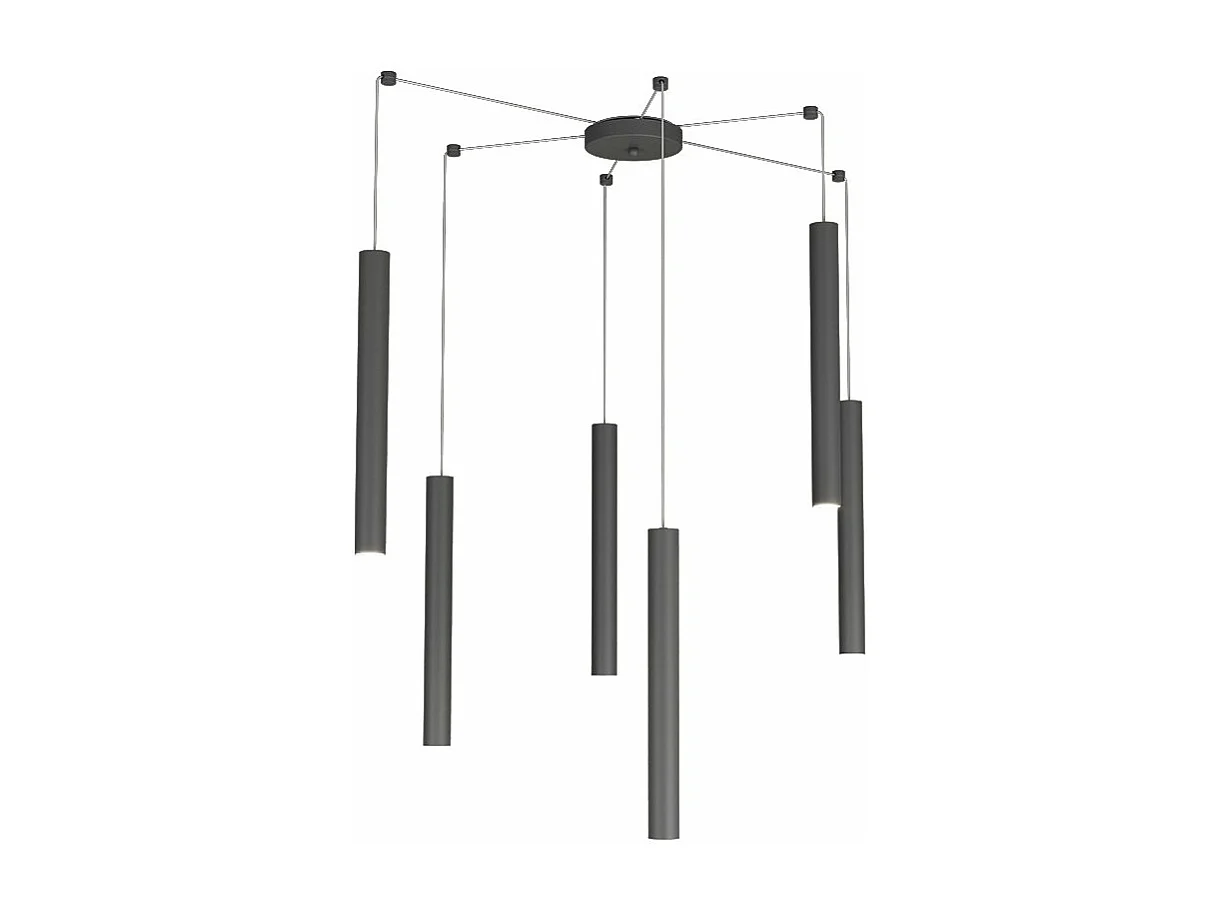 Round Tube Sospensione 6 Luci Grigio Antracite Cavo Cm.250 Con Base