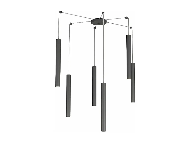 Round Tube Sospensione 6 Luci Grigio Antracite Cavo Cm.250 Con Base