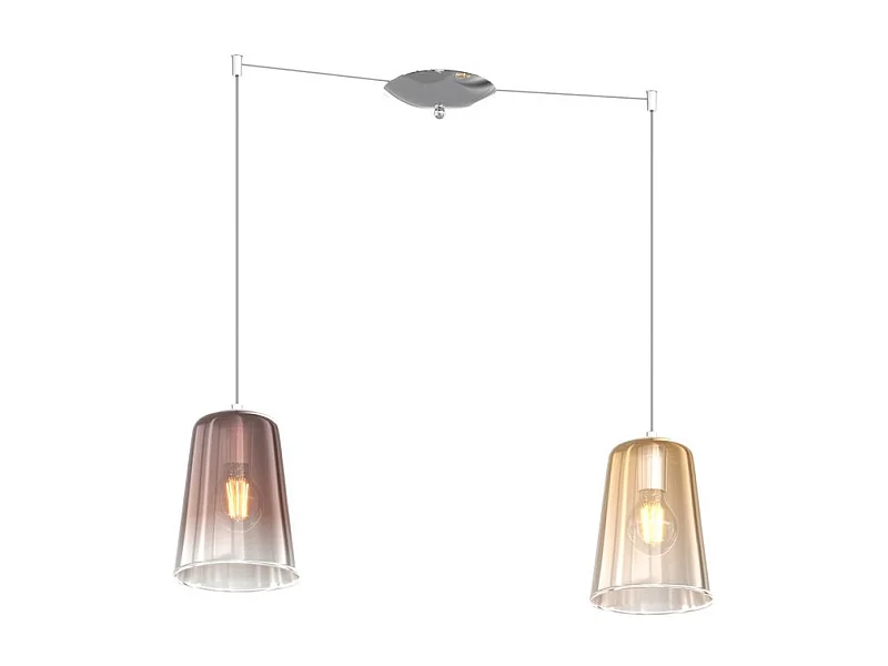 Sospensione Contemporanea Shaded Metallo Cromo Vetro Ambra E Rame 2 Luci E27